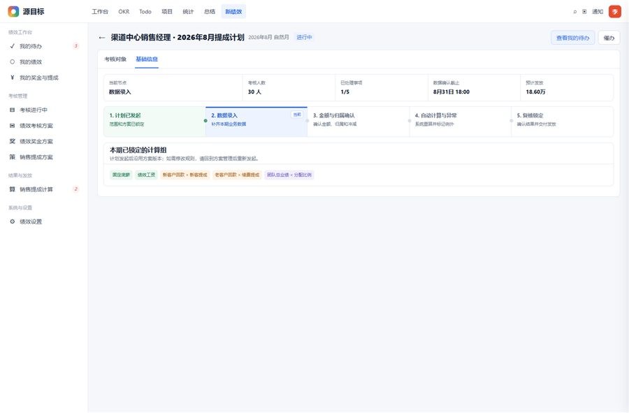 销售提成数据录入与结算管理界面